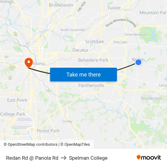 Redan Rd @ Panola Rd to Spelman College map