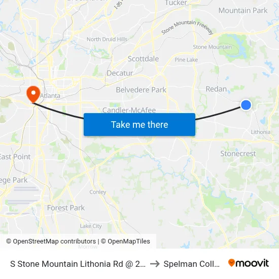 S Stone Mountain Lithonia Rd @ 2222 to Spelman College map
