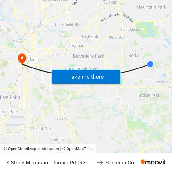S Stone Mountain Lithonia Rd @ S Deshon Rd to Spelman College map