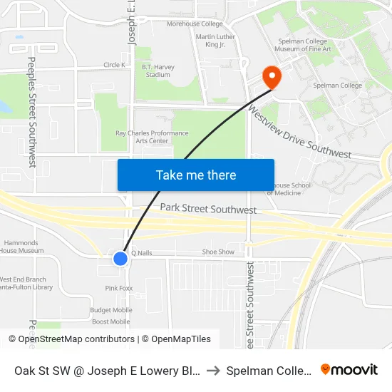 Oak St SW @ Joseph E Lowery Blvd to Spelman College map
