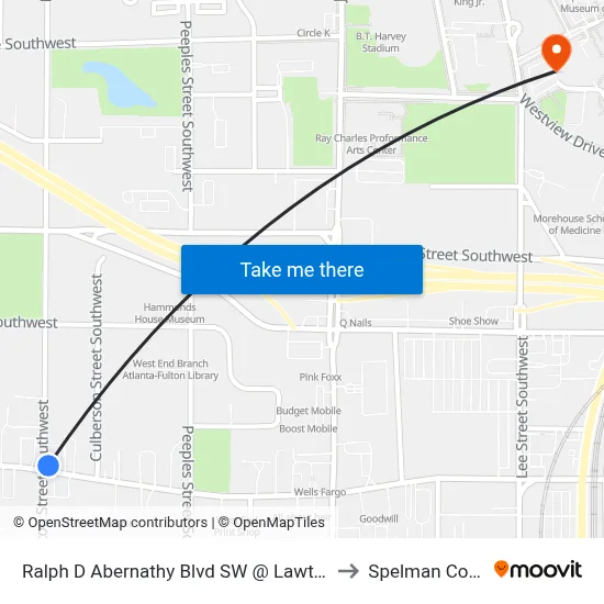 Ralph D Abernathy Blvd SW @ Lawton St SW to Spelman College map