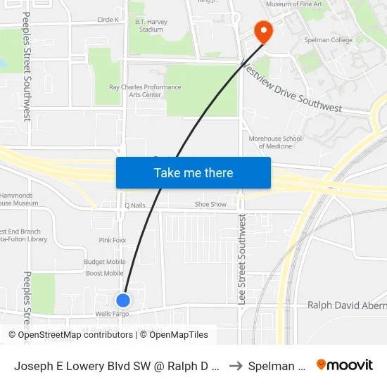 Joseph E Lowery Blvd SW @ Ralph D Abernathy Blvd SW to Spelman College map