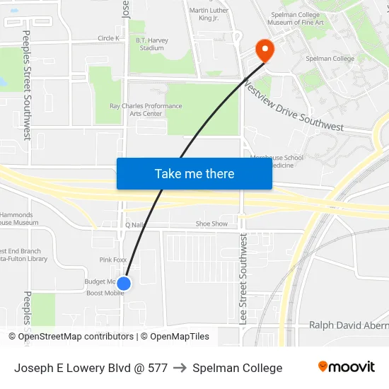 Joseph E Lowery Blvd @ 577 to Spelman College map