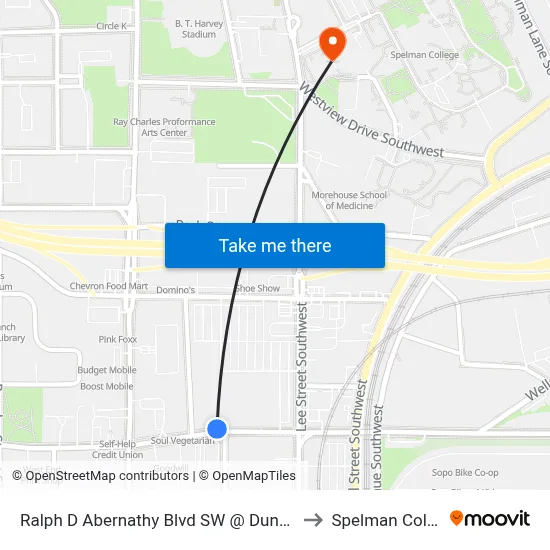 Ralph D Abernathy Blvd SW @ Dunn St SW to Spelman College map