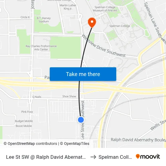 Lee St SW @ Ralph David Abernath Blvd to Spelman College map