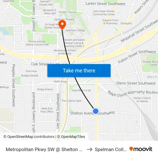 Metropolitan Pkwy SW @ Shelton Ave SW to Spelman College map