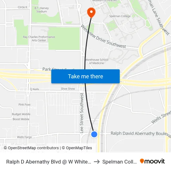 Ralph D Abernathy Blvd @ W Whitehall St to Spelman College map