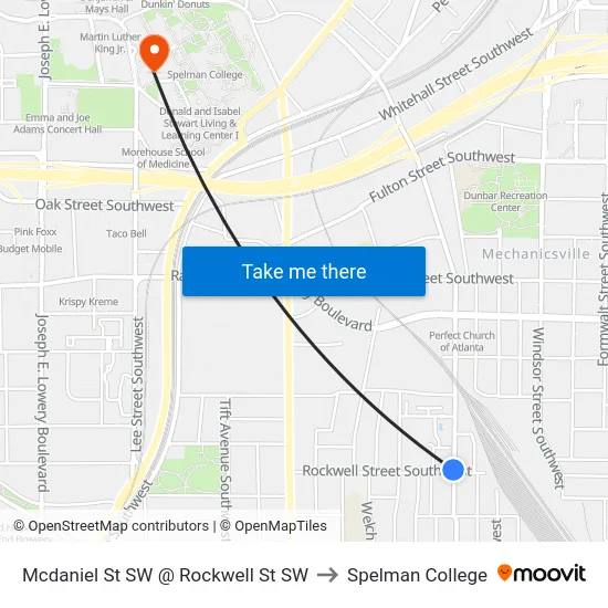 Mcdaniel St SW @ Rockwell St SW to Spelman College map