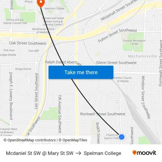 Mcdaniel St SW @ Mary St SW to Spelman College map