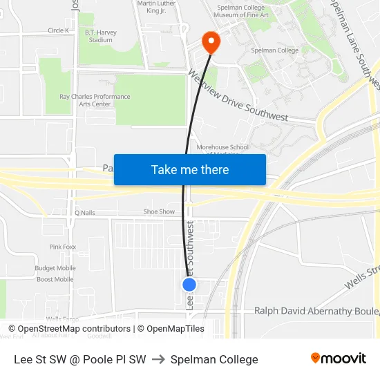 Lee St SW @ Poole Pl SW to Spelman College map