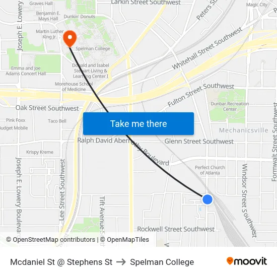 Mcdaniel St @ Stephens St to Spelman College map