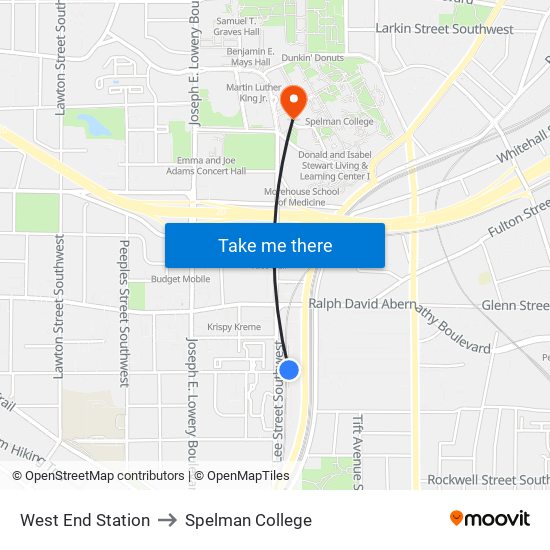 West End Station to Spelman College map