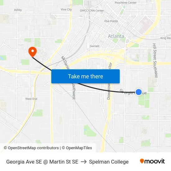 Georgia Ave SE @ Martin St SE to Spelman College map
