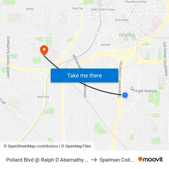 Pollard Blvd @ Ralph D Abernathy Blvd to Spelman College map