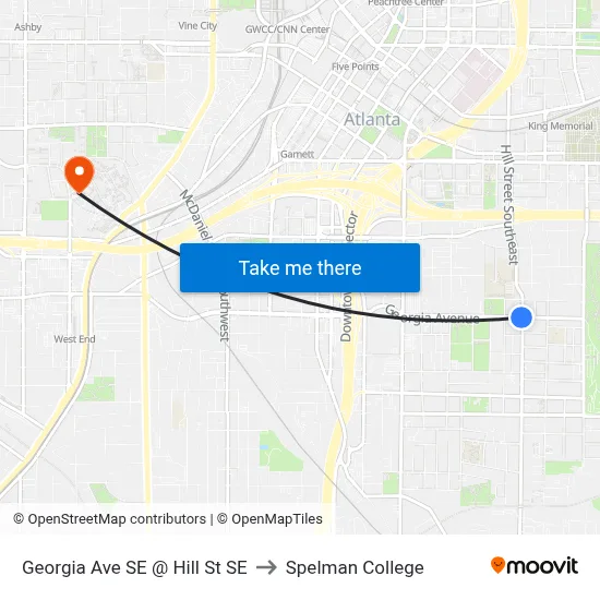 Georgia Ave SE @ Hill St SE to Spelman College map