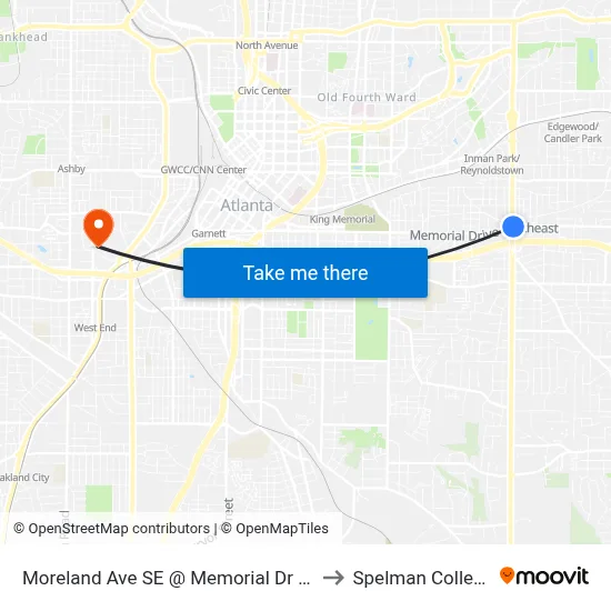 Moreland Ave SE @ Memorial Dr SE to Spelman College map
