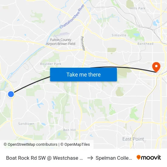 Boat Rock Rd SW @ Westchase Ln to Spelman College map