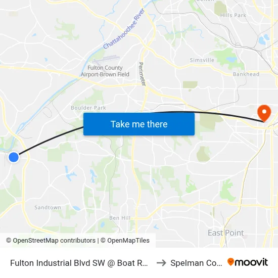 Fulton Industrial Blvd SW @ Boat Rock Rd SW to Spelman College map