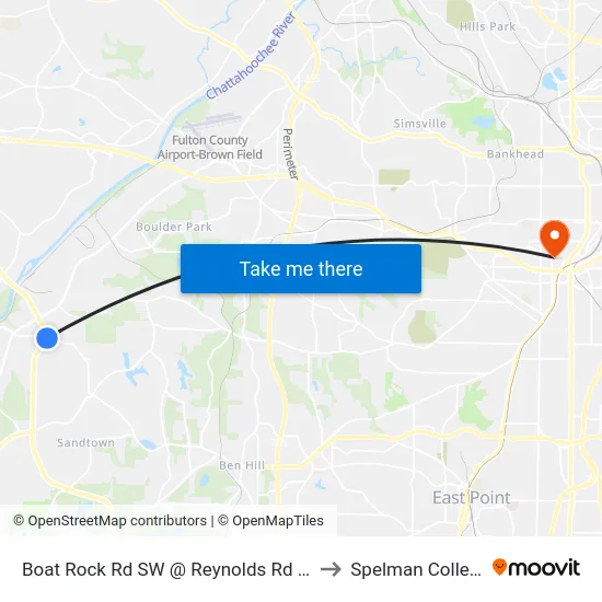 Boat Rock Rd SW @ Reynolds Rd SW to Spelman College map