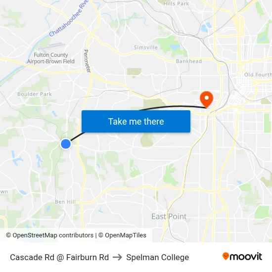 Cascade Rd @ Fairburn Rd to Spelman College map