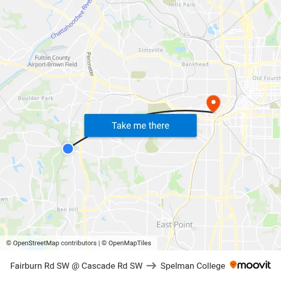 Fairburn Rd SW @ Cascade Rd SW to Spelman College map