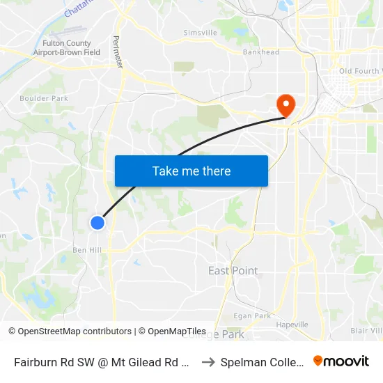 Fairburn Rd SW @ Mt Gilead Rd SW to Spelman College map