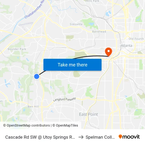 Cascade Rd SW @ Utoy Springs Rd SW to Spelman College map