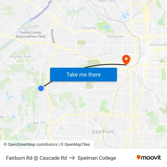 Fairburn Rd @ Cascade Rd to Spelman College map