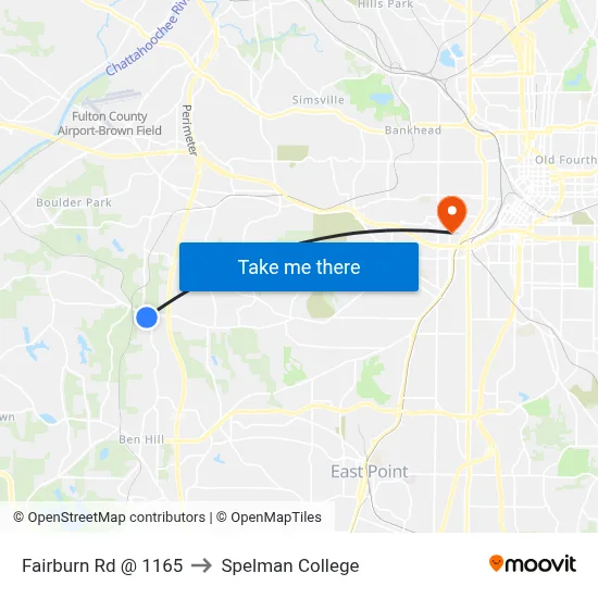Fairburn Rd @ 1165 to Spelman College map