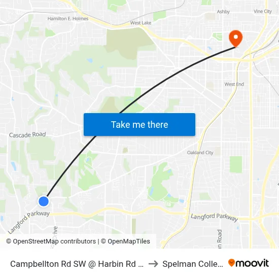 Campbellton Rd SW @ Harbin Rd SW to Spelman College map