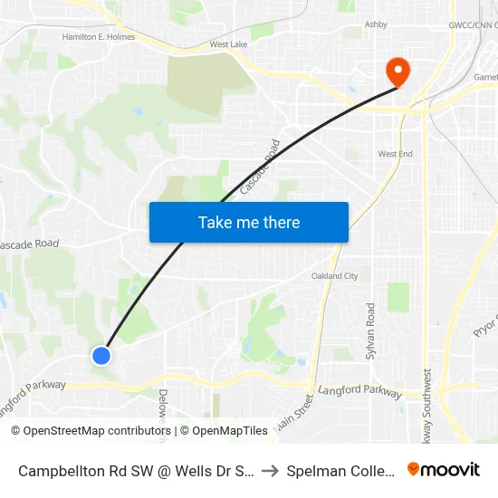 Campbellton Rd SW @ Wells Dr SW to Spelman College map