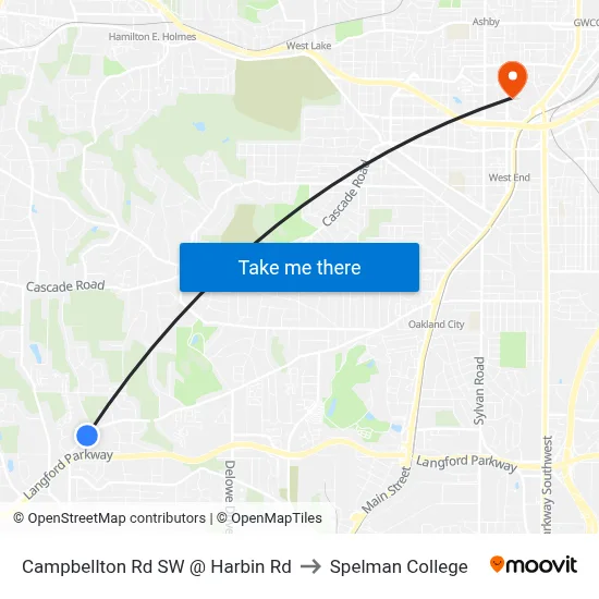 Campbellton Rd SW @ Harbin Rd to Spelman College map