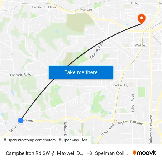 Campbellton Rd SW @ Maxwell Dr SW to Spelman College map
