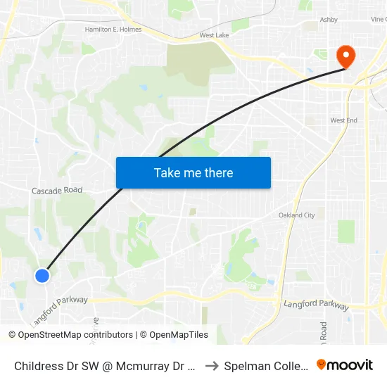 Childress Dr SW @ Mcmurray Dr SW to Spelman College map