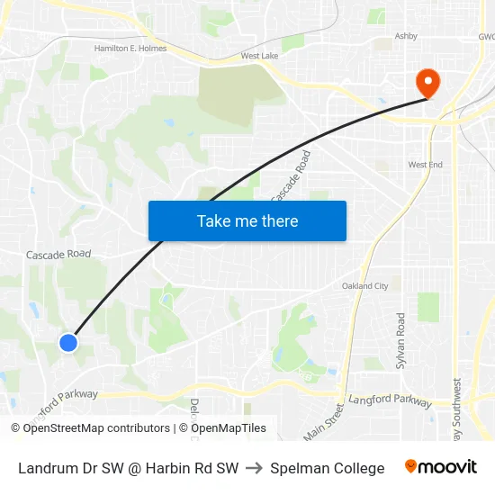 Landrum Dr SW @ Harbin Rd SW to Spelman College map