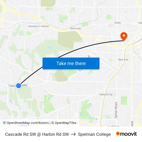 Cascade Rd SW @ Harbin Rd SW to Spelman College map