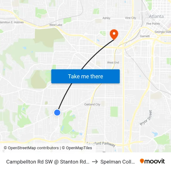Campbellton Rd SW @ Stanton Rd SW to Spelman College map