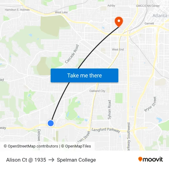 Alison Ct @ 1935 to Spelman College map