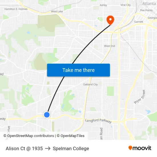 Alison Ct @ 1935 to Spelman College map