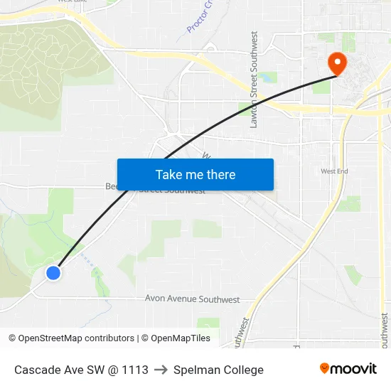 Cascade Ave SW @ 1113 to Spelman College map