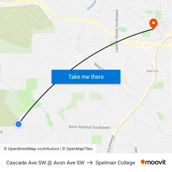 Cascade Ave SW @ Avon Ave SW to Spelman College map