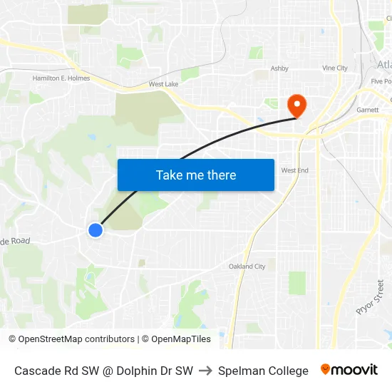 Cascade Rd SW @ Dolphin Dr SW to Spelman College map