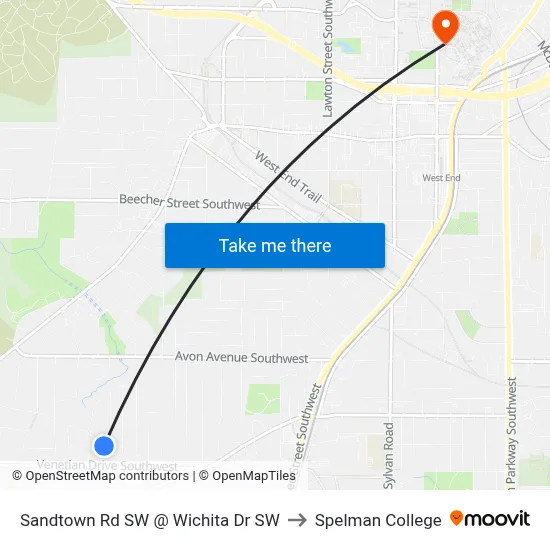 Sandtown Rd SW @ Wichita Dr SW to Spelman College map