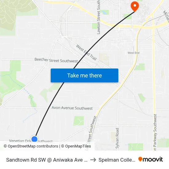 Sandtown Rd SW @ Aniwaka Ave SW to Spelman College map