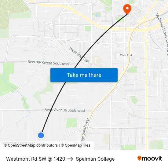 Westmont Rd SW @ 1420 to Spelman College map