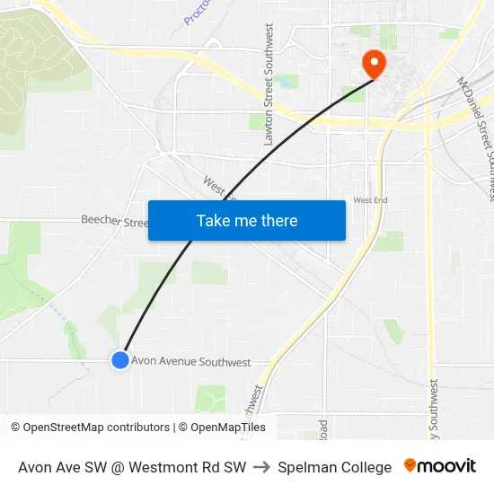 Avon Ave SW @ Westmont Rd SW to Spelman College map