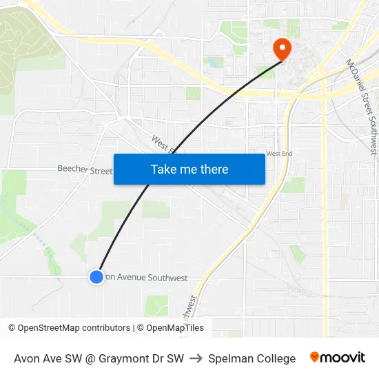 Avon Ave SW @ Graymont Dr SW to Spelman College map