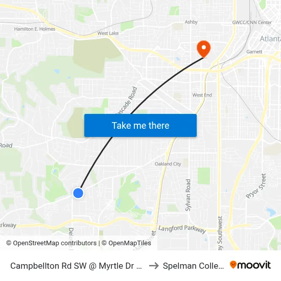 Campbellton Rd SW @ Myrtle Dr SW to Spelman College map