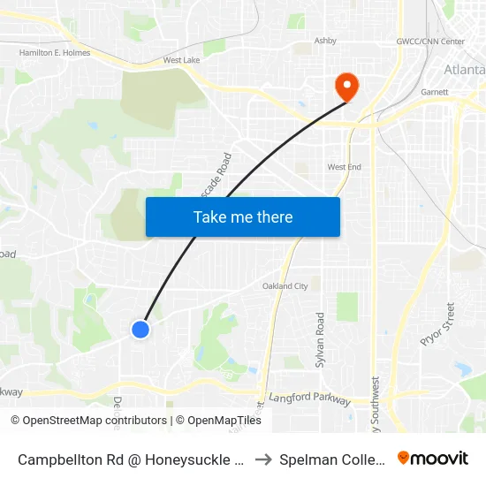 Campbellton Rd @ Honeysuckle Ln to Spelman College map