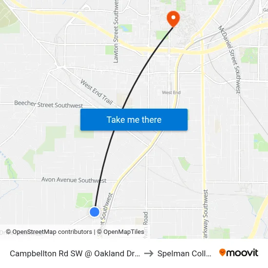 Campbellton Rd SW @ Oakland Dr SW to Spelman College map